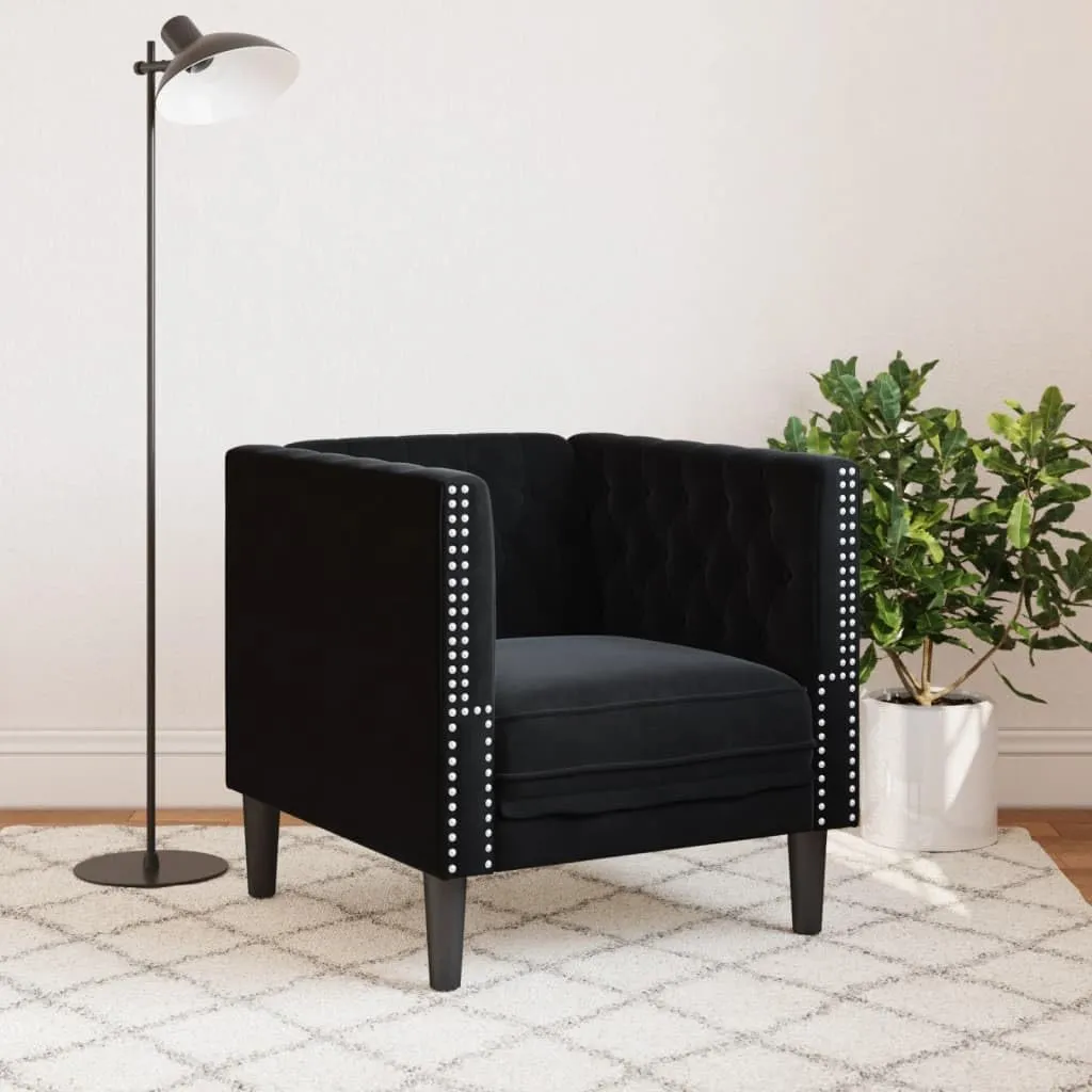 Chesterfield Sofa Chair Black Velvet, Sleeper Sofa, Recliner Sofa Set, Living Room Furniture, Luxurious and Comfortable Sofas for Living Room