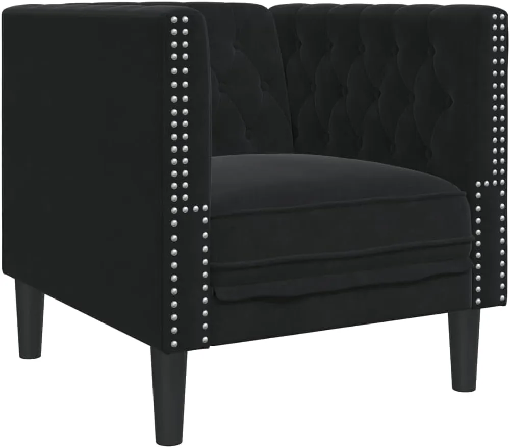 Chesterfield Sofa Chair Black Velvet, Sleeper Sofa, Recliner Sofa Set, Living Room Furniture, Luxurious and Comfortable Sofas for Living Room