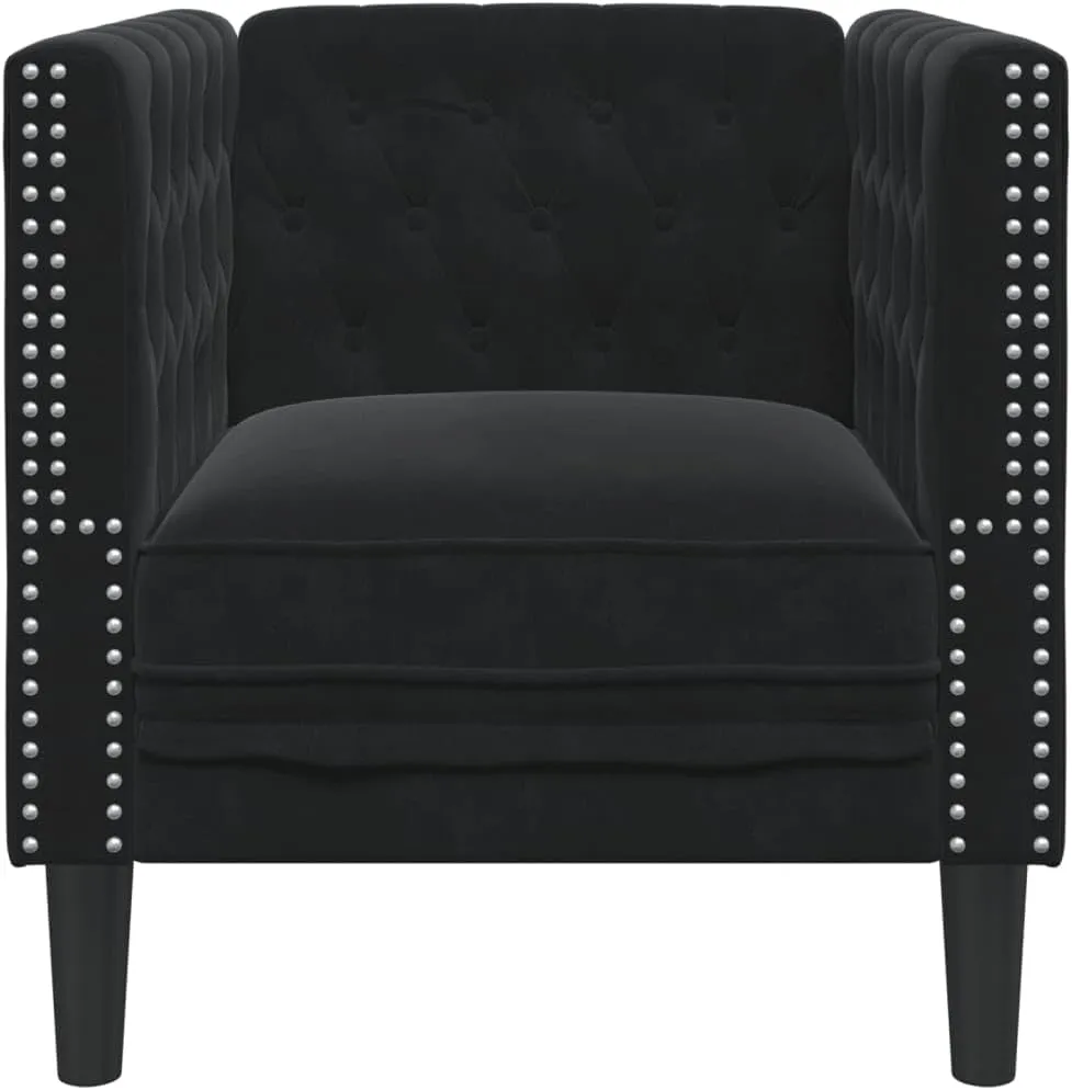 Chesterfield Sofa Chair Black Velvet, Sleeper Sofa, Recliner Sofa Set, Living Room Furniture, Luxurious and Comfortable Sofas for Living Room