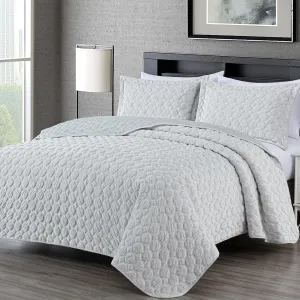 Chezmoi Collection Embossed Velvet Quilt Set Queen Size, Gray - Plush Lightweight Soft Octagon Stitched Velvet Bedding Set with 2 Pillow Shams for All Seasons with Washed Microfiber Reverse