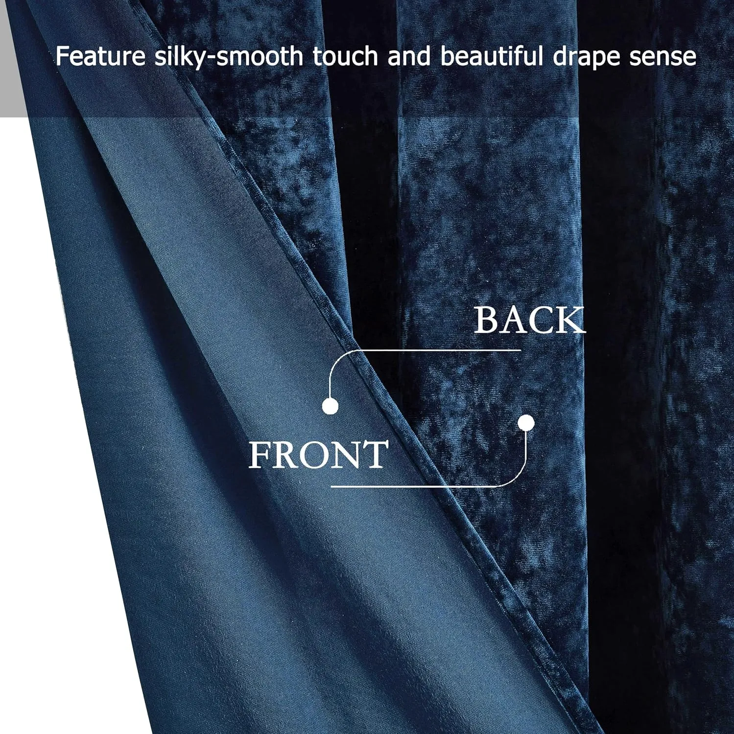 Chezmoi Collection Lux Navy Blue Crushed Velvet Curtains, 2 Panel Set, Room Darkening Distressed Velvet Grommet Top Curtain, 50" W x 96" L for Living Room Bedroom Window Drapes