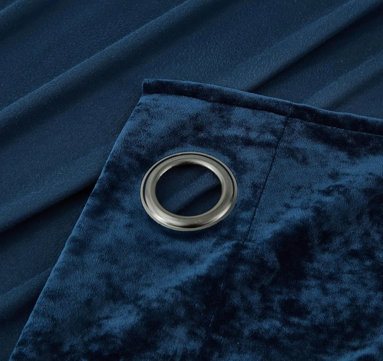 Chezmoi Collection Lux Navy Blue Crushed Velvet Curtains, 2 Panel Set, Room Darkening Distressed Velvet Grommet Top Curtain, 50" W x 96" L for Living Room Bedroom Window Drapes