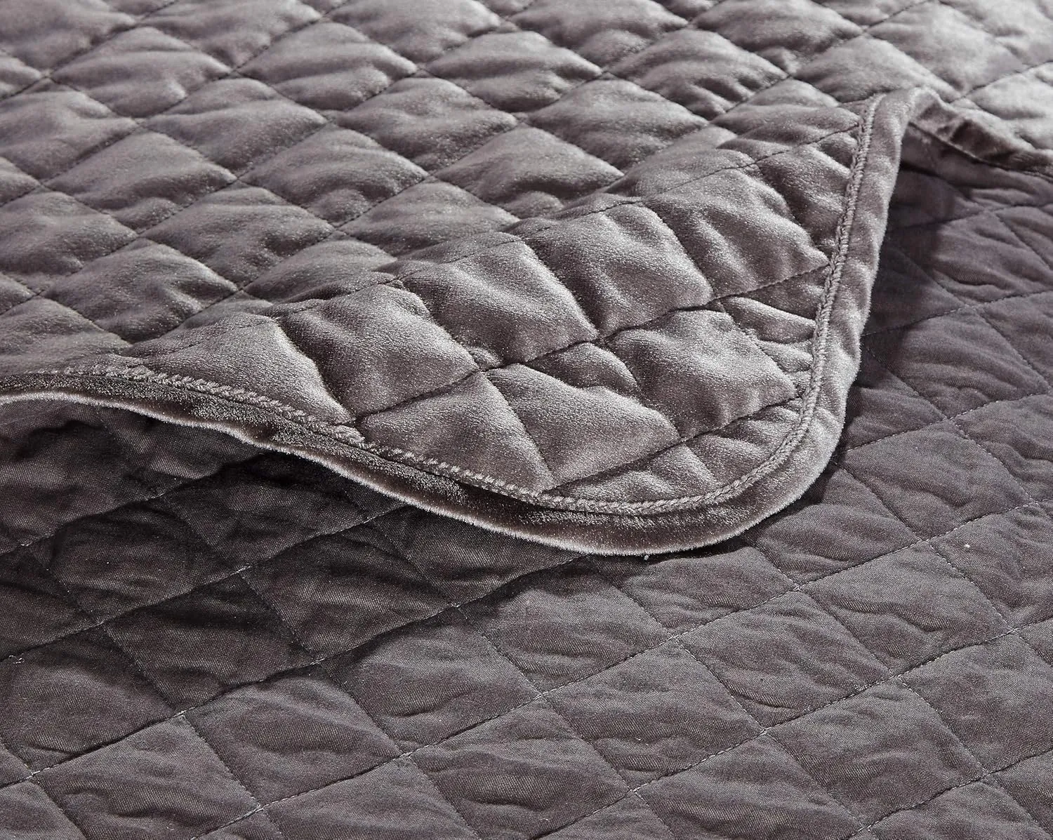 Chezmoi Collection Nina 3-Piece Premium Heavy Velvet Quilt Set Modern Diamond Pattern Bedspread Coverlet Set (Queen, Gray)