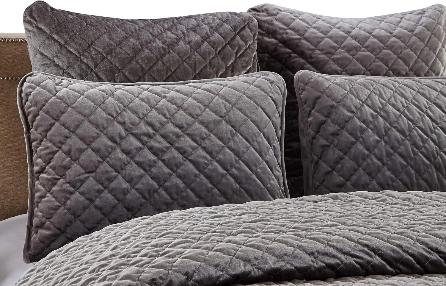 Chezmoi Collection Nina 3-Piece Premium Heavy Velvet Quilt Set Modern Diamond Pattern Bedspread Coverlet Set (Queen, Gray)