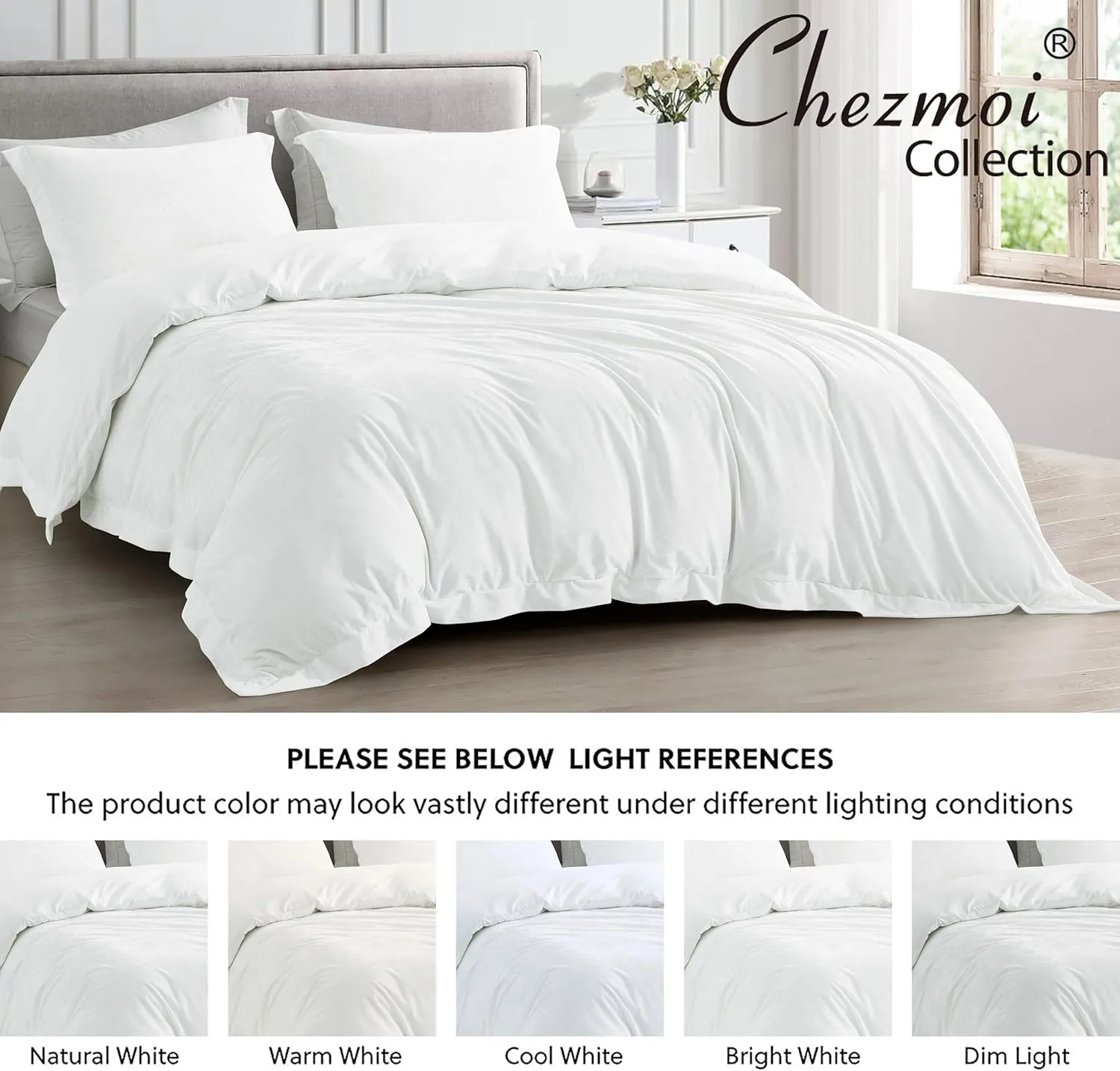 Chezmoi Collection Piers 3-Piece Cream White Distressed Velvet Duvet Cover Set Queen Size with Button Closure and 8 Corner Ties, Soft Washed Microfiber Reverse Comforter Cover