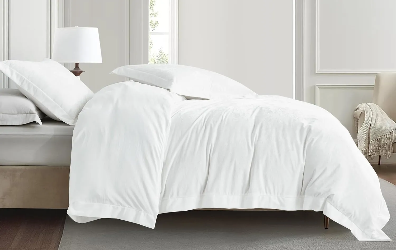 Chezmoi Collection Piers 3-Piece Cream White Distressed Velvet Duvet Cover Set Queen Size with Button Closure and 8 Corner Ties, Soft Washed Microfiber Reverse Comforter Cover