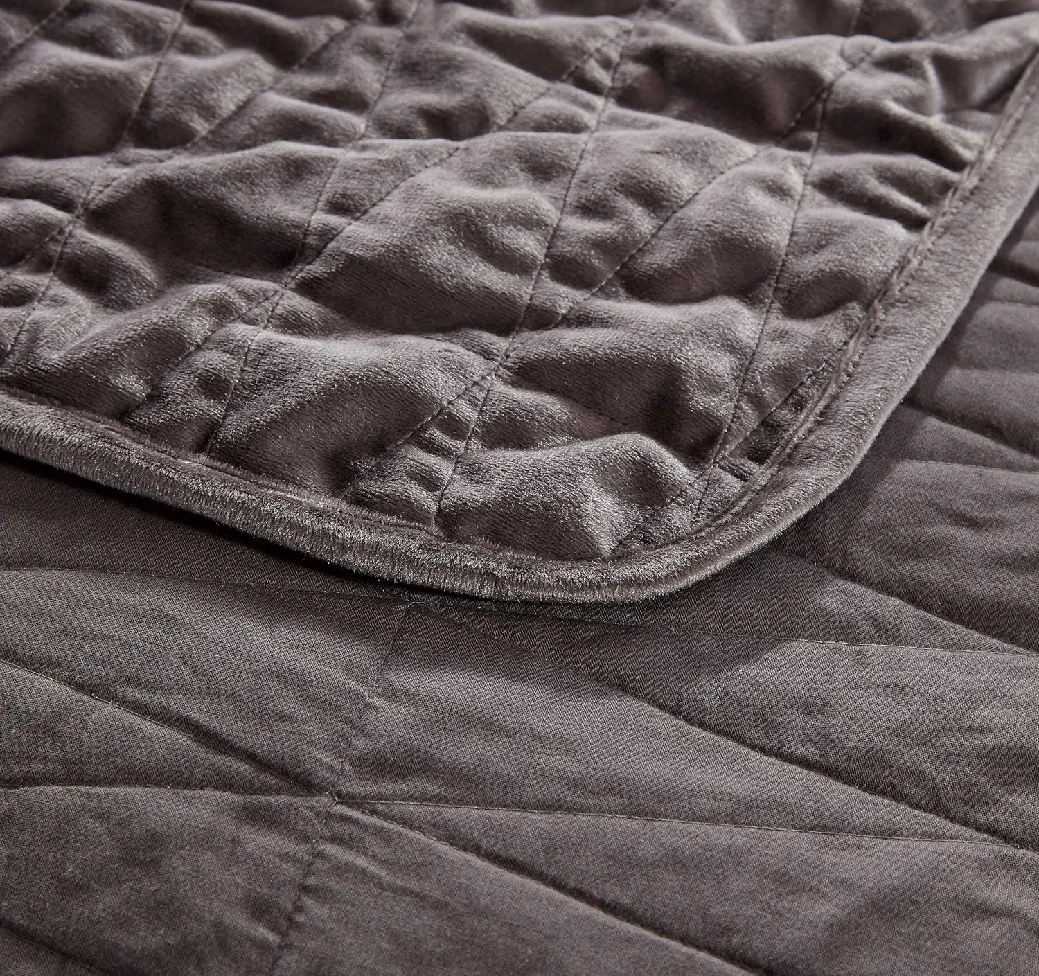 Chezmoi Collection Sheila 3-Piece Premium Heavy Velvet Quilt Set Modern Diamond Pattern Bedspread Coverlet Set (Queen, Gray)