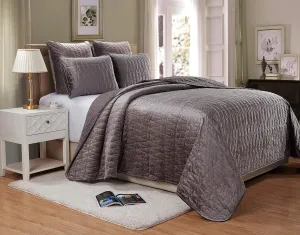 Chezmoi Collection Sheila 3-Piece Premium Heavy Velvet Quilt Set Modern Diamond Pattern Bedspread Coverlet Set (Queen, Gray)
