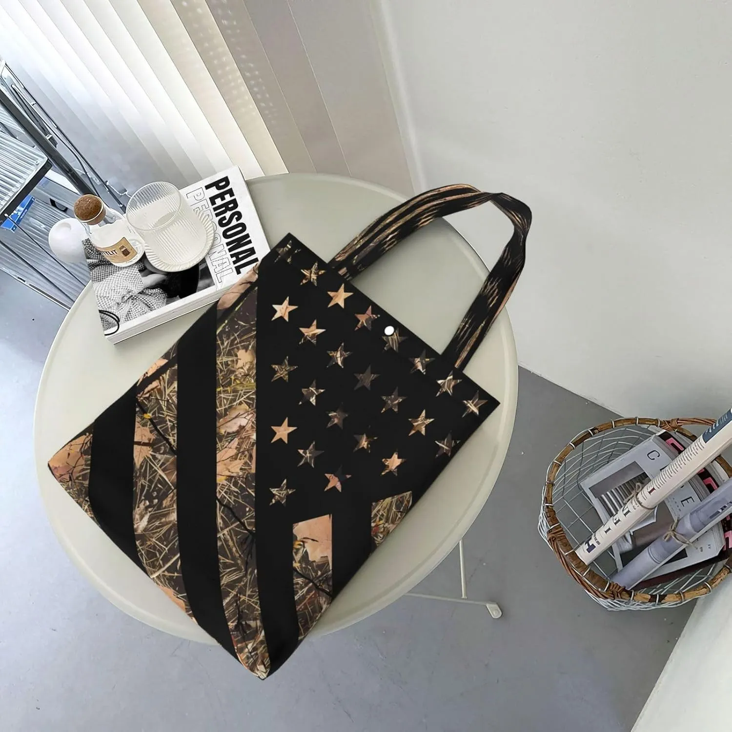 Chicago City Skyline American Flag Canvas Totes Bag Shoulder Bags Shopping Crossbody Work Bag 13.8 X 15.4 inch