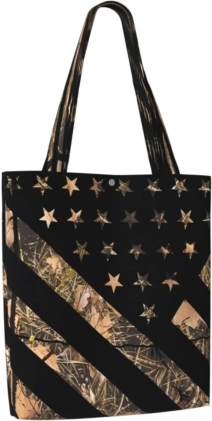 Chicago City Skyline American Flag Canvas Totes Bag Shoulder Bags Shopping Crossbody Work Bag 13.8 X 15.4 inch
