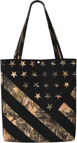 Chicago City Skyline American Flag Canvas Totes Bag Shoulder Bags Shopping Crossbody Work Bag 13.8 X 15.4 inch