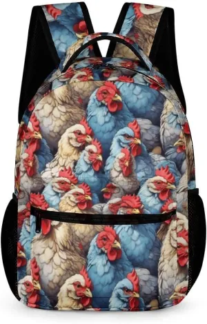 Chicken Backpack for Kids Girls Boys School, 16 Inches Cute Chicken Theme Bookbag, Adjustable, Lightweight, Large Capacity, Colorful Chicken Backpack for School