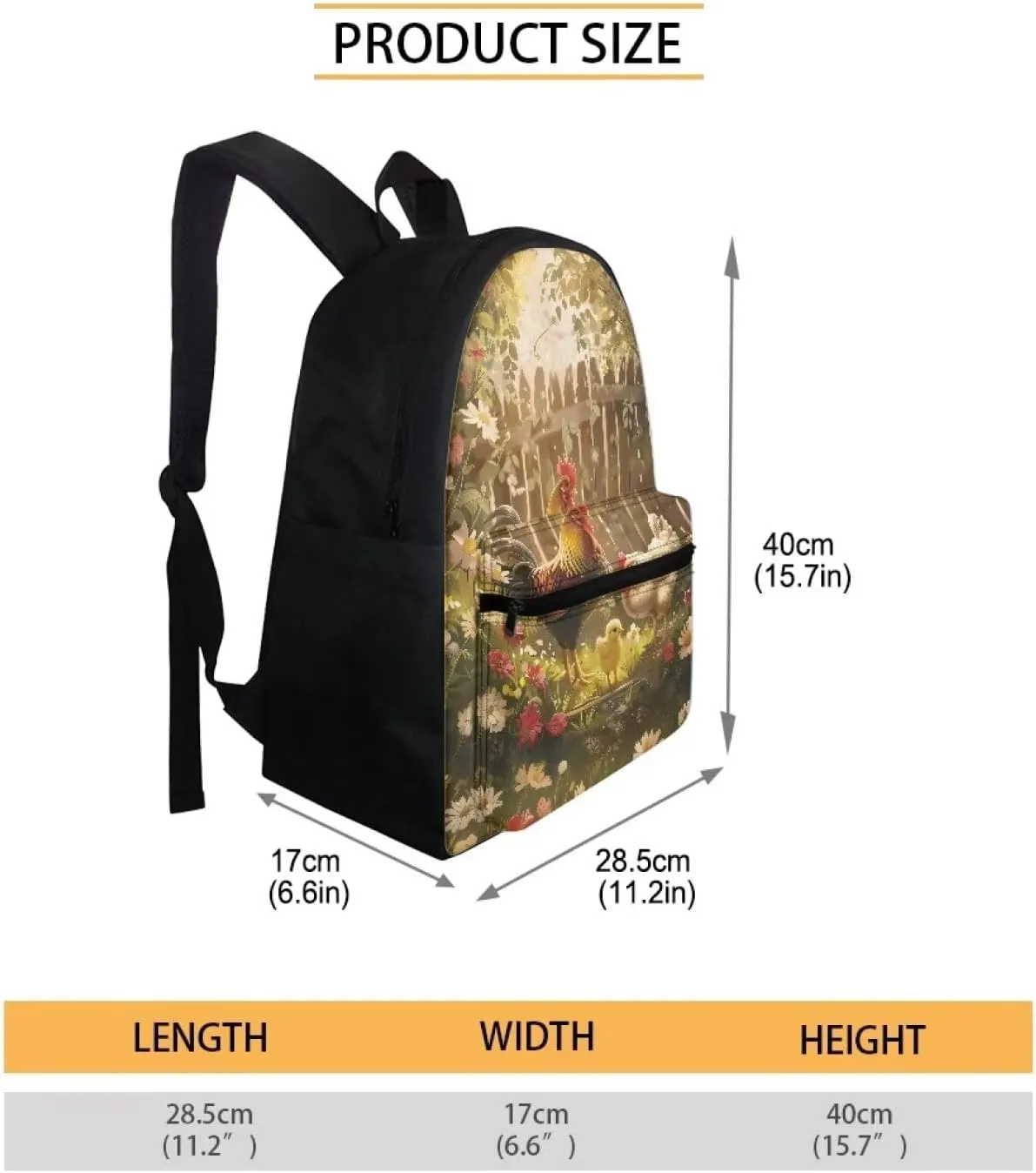 Chicken Backpack Set for Boys 10-14 Large Capacity Bookbag Leakproof Portable Lunch Bag Mini Penil Case for Outdoor Sport Travel Picnic