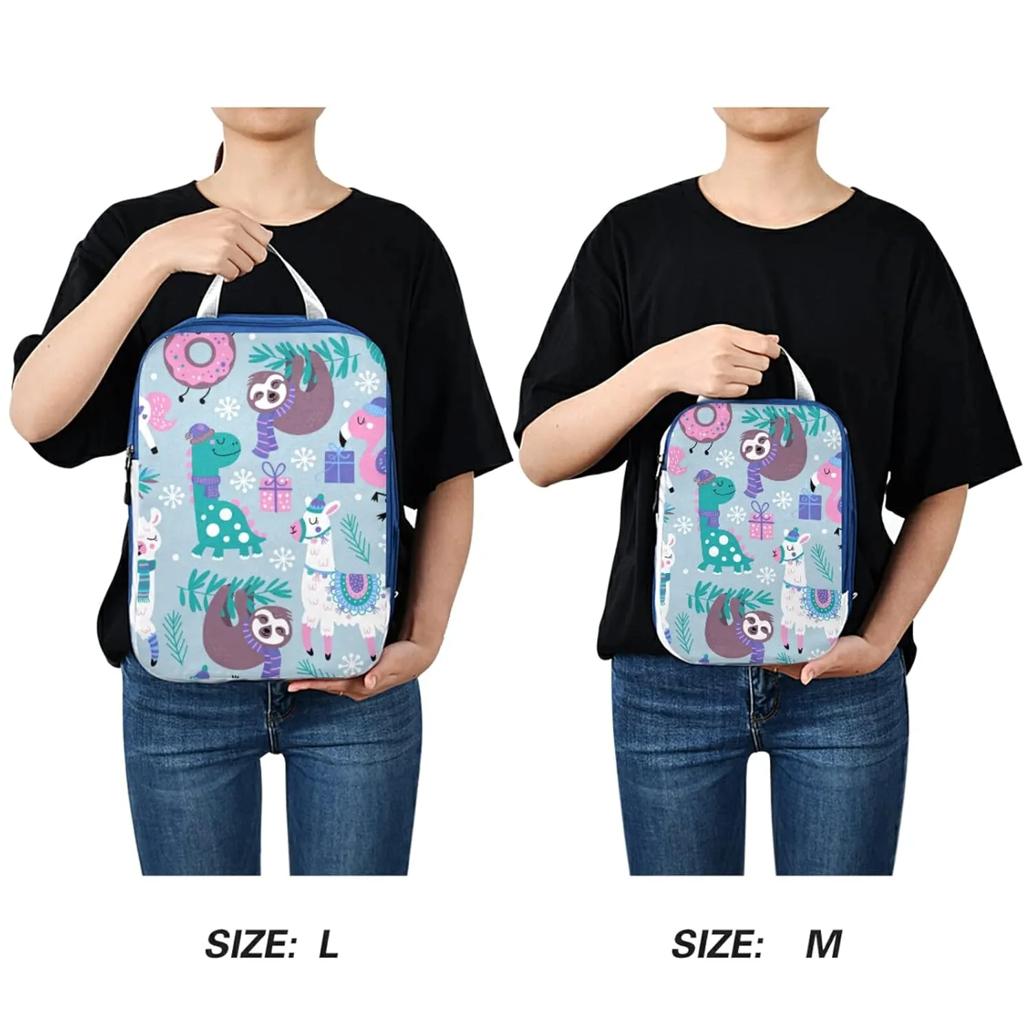 Childish Dinosaur Llama Flamingo Sloth Leaves White Snowflakes 3 Piece set Cubes Expandable Adjustable Luggage Packing Bags, Ultralight Organizer Accessories Travel Suitcase Compressible Bags