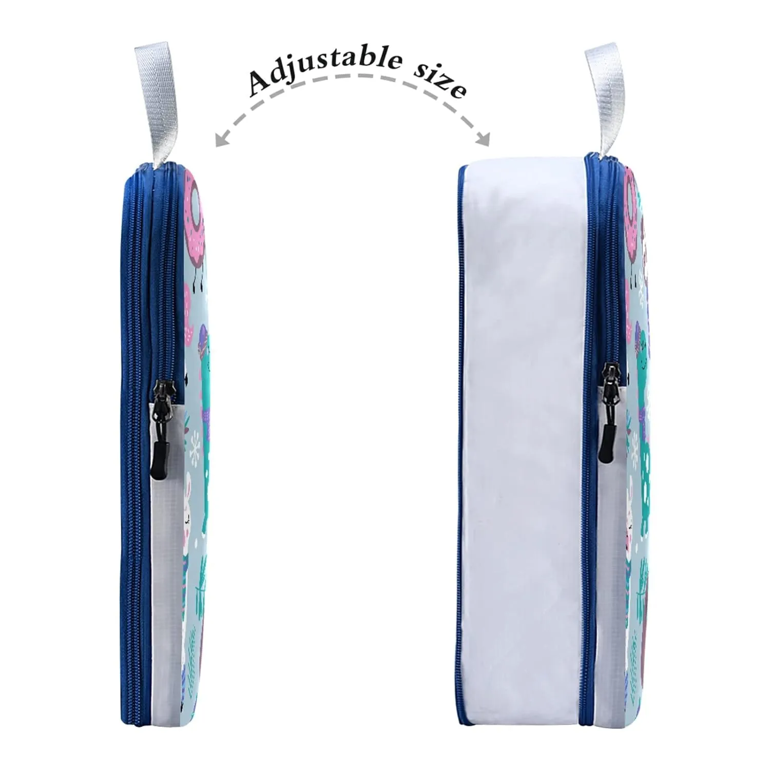 Childish Dinosaur Llama Flamingo Sloth Leaves White Snowflakes 3 Piece set Cubes Expandable Adjustable Luggage Packing Bags, Ultralight Organizer Accessories Travel Suitcase Compressible Bags