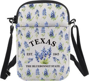 CHOORO Texas Bluebonnet Crossbody Bag Texas State Flower Bluebonnet 1845 Sling Bag Texas Bluebonnet Flower Gift