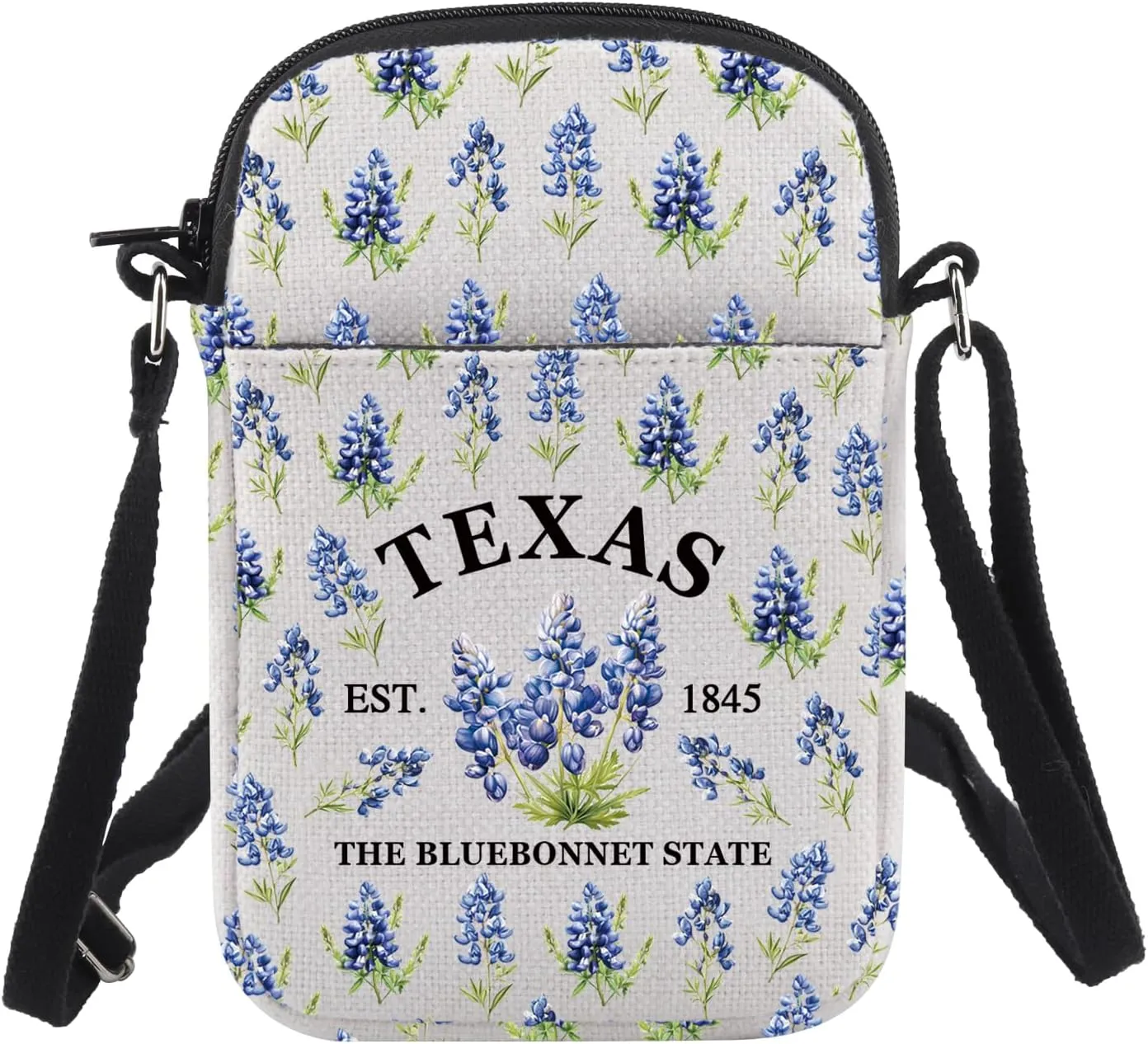 CHOORO Texas Bluebonnet Crossbody Bag Texas State Flower Bluebonnet 1845 Sling Bag Texas Bluebonnet Flower Gift