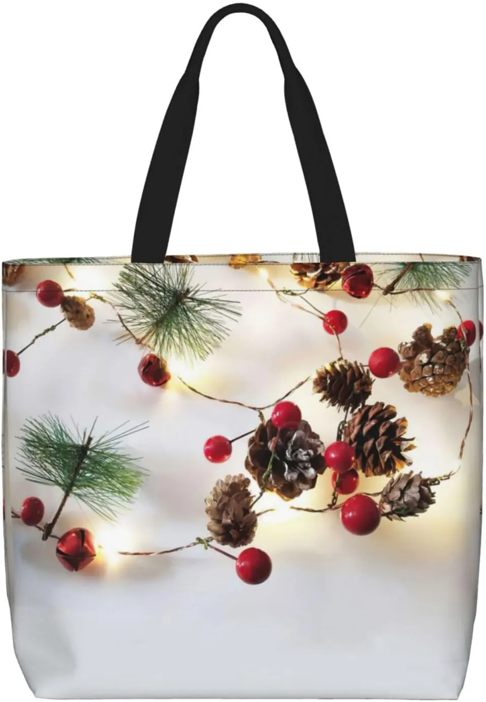 Christmas Garland with Lights print Women Tote Bags with Inner Bag Handbags with Pattern for Shopping Office