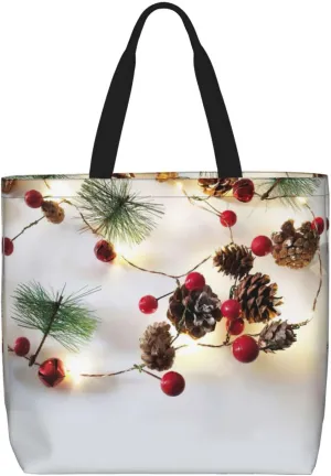 Christmas Garland with Lights print Women Tote Bags with Inner Bag Handbags with Pattern for Shopping Office