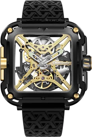 CIGA Design Mechanical Automatic Watch X Series SUV Inspired Anti-Shock Design Sapphire Crystal Analog Skeleton Watches with Silicone and Nylon Strap Fashion Wrist Accessories Gifts for Men and Women