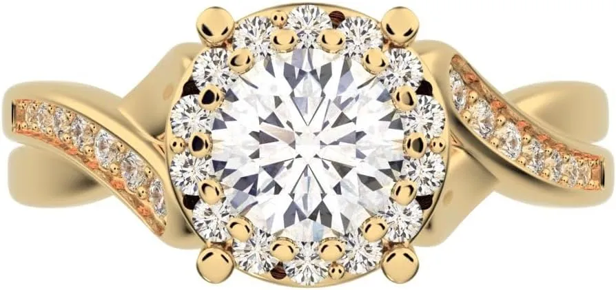 Clara Pucci 1 ct Round Cut anniversary European vintage split-shank solitaire with accents halo Infinity Solid 18K White Gold engagement ring Band