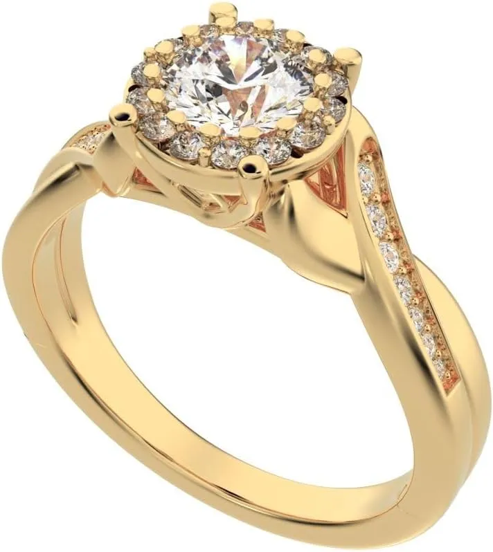 Clara Pucci 1 ct Round Cut anniversary European vintage split-shank solitaire with accents halo Infinity Solid 18K White Gold engagement ring Band