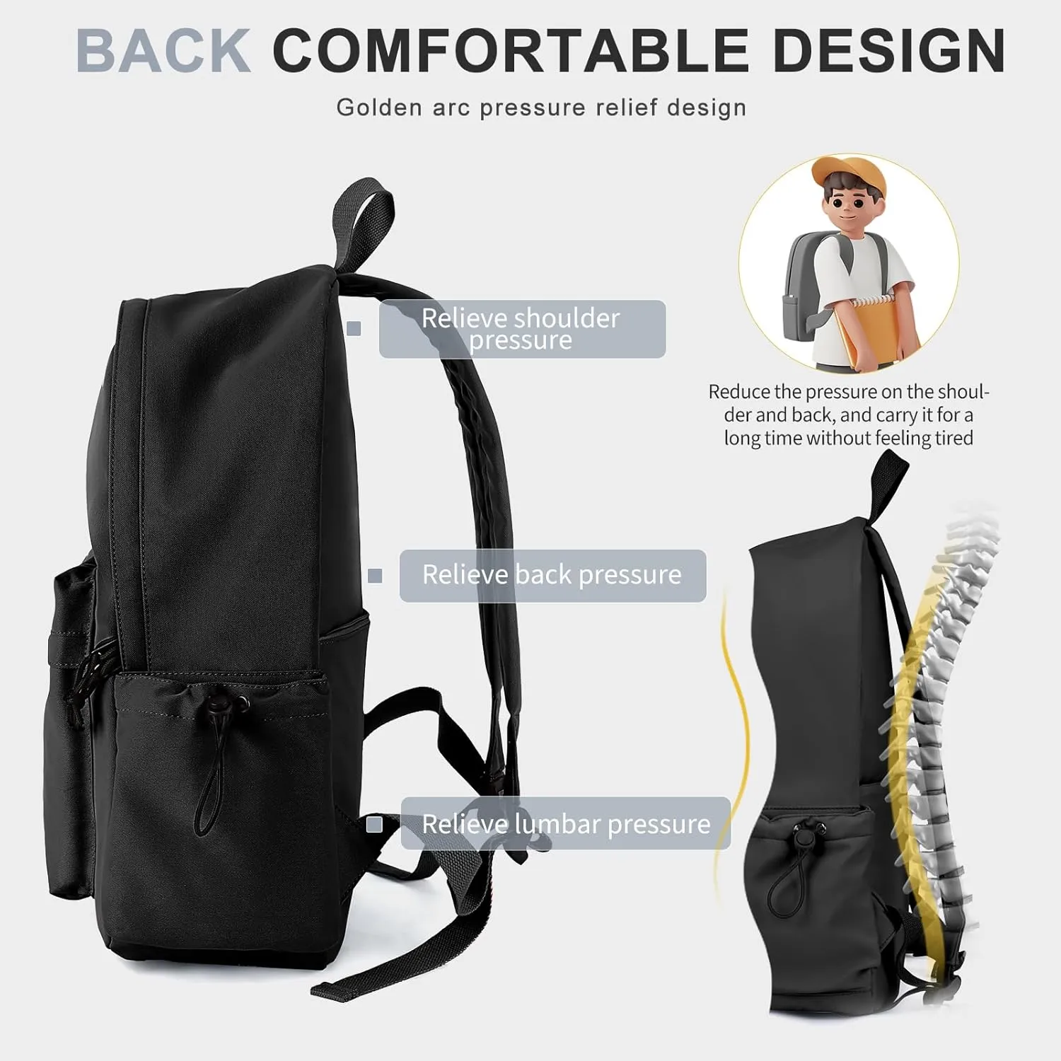 Classic Basic Black Backpack For Women,Waterproof High School Bookbag,Lightweight Casual Travel Daypack,College Backpack Men,Middle School Bag For Girls Boys