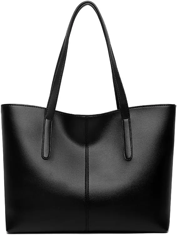 Classic Leather Tote Bag, Large Capacity Shoulder Handbag for Women, Available in Black, Green, Red, Silver