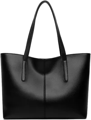 Classic Leather Tote Bag, Large Capacity Shoulder Handbag for Women, Available in Black, Green, Red, Silver