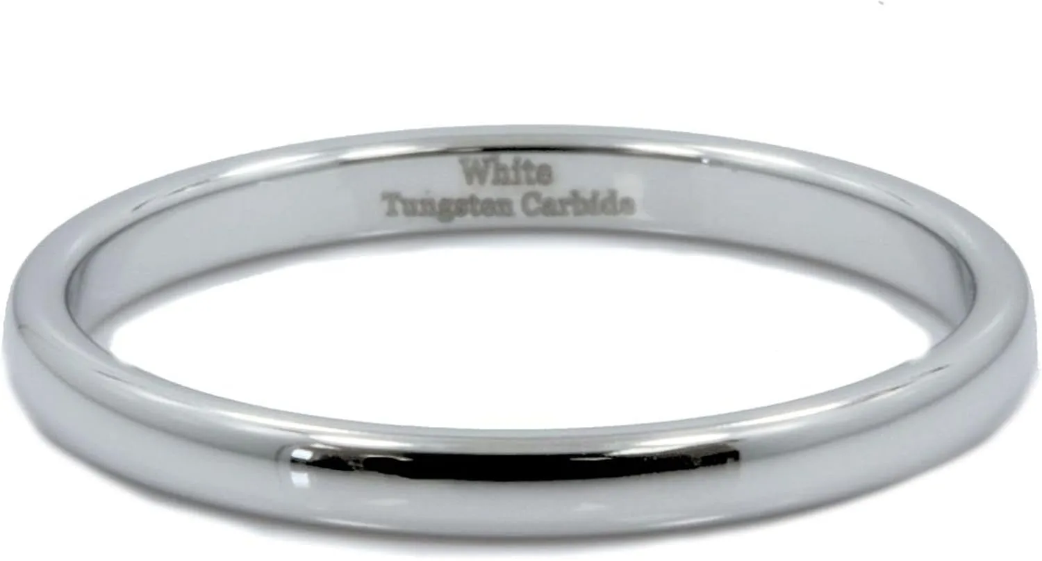 Classic Mirror Polished White Tungsten Carbide 2mm to 10mm COMFORT FIT Wedding Band Ring