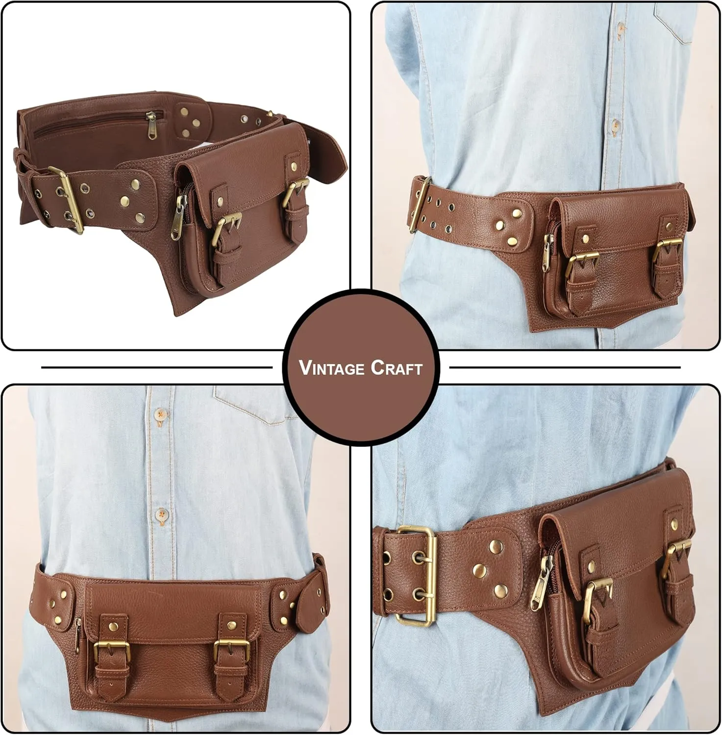 Classic Vintage Brown Leather Waist Fanny Pack for Men and Women, Stylish and Functional Belt Bag