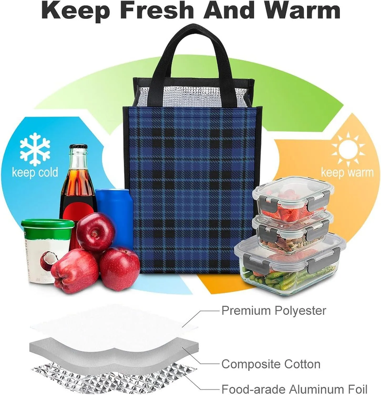 Clergy Blue Black White Portable Large Capacity Folding Insulation Bag Unisex