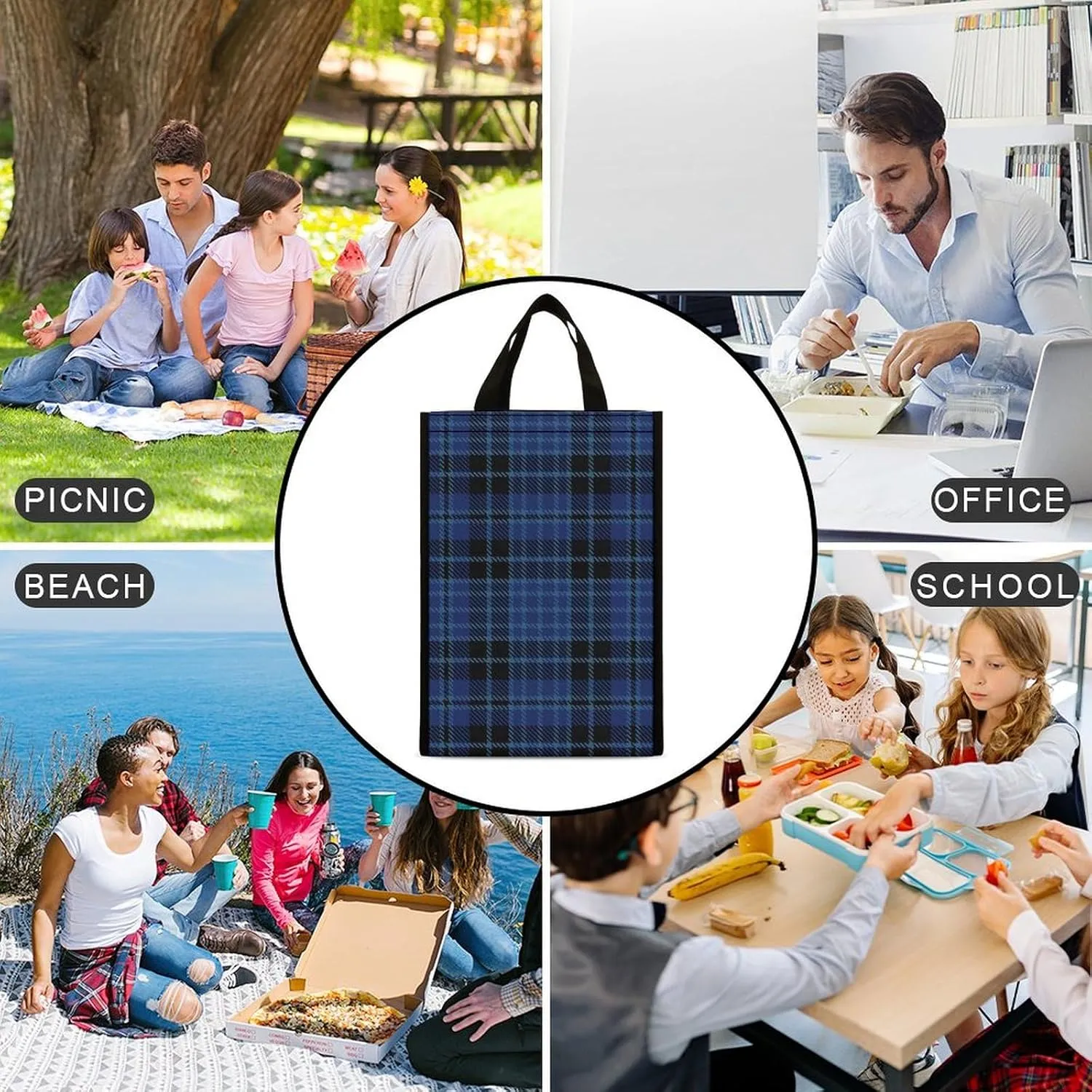 Clergy Blue Black White Portable Large Capacity Folding Insulation Bag Unisex
