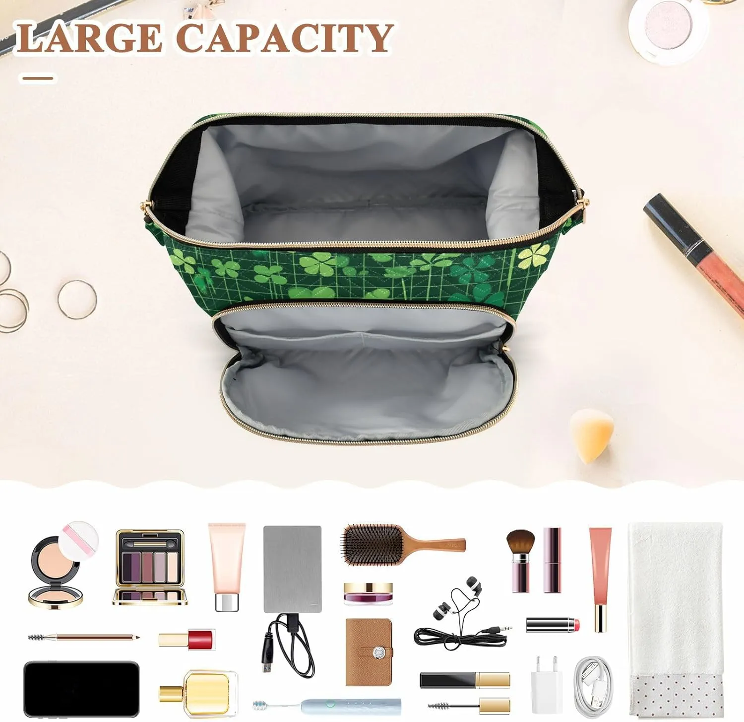 Clovers and Dwarf Green Travel Bag Portable Hanging Cosmetic Bag Cosmetic Bags For Purse for Cosmetic Travel