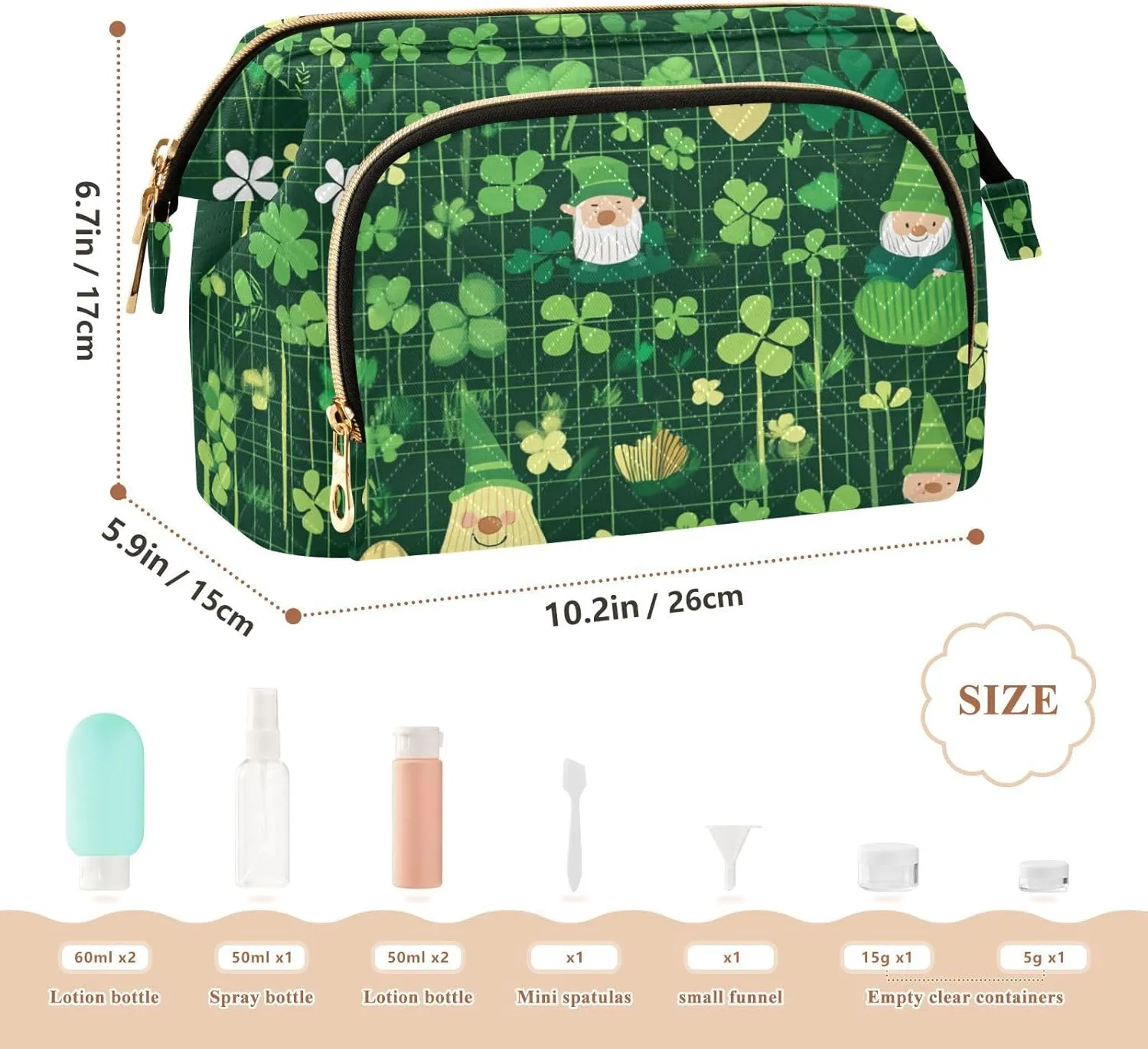 Clovers and Dwarf Green Travel Bag Portable Hanging Cosmetic Bag Cosmetic Bags For Purse for Cosmetic Travel