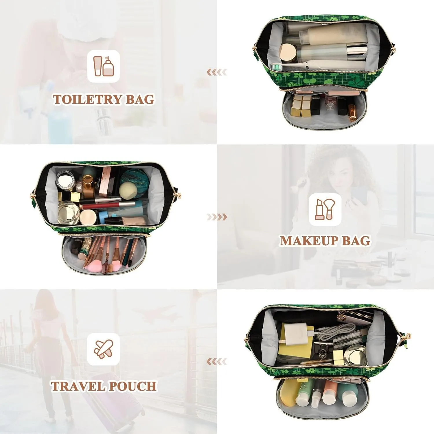 Clovers and Dwarf Green Travel Bag Portable Hanging Cosmetic Bag Cosmetic Bags For Purse for Cosmetic Travel