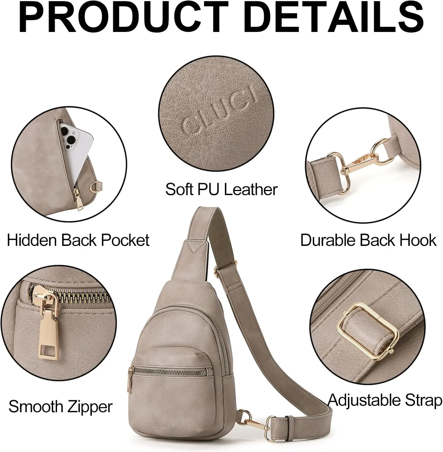 CLUCI Small Sling Bag for Women, Leather Crossbody Fanny Packs Trendy, Women's Chest Bag