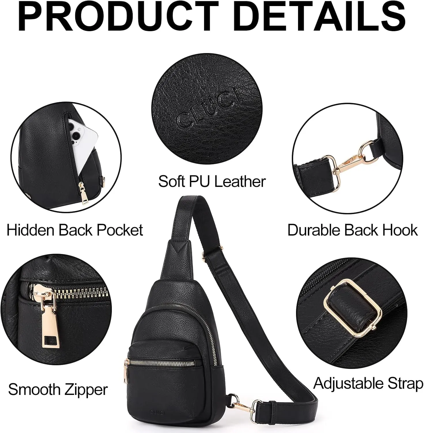 CLUCI Small Sling Bag for Women, Leather Crossbody Fanny Packs Trendy, Women's Chest Bag