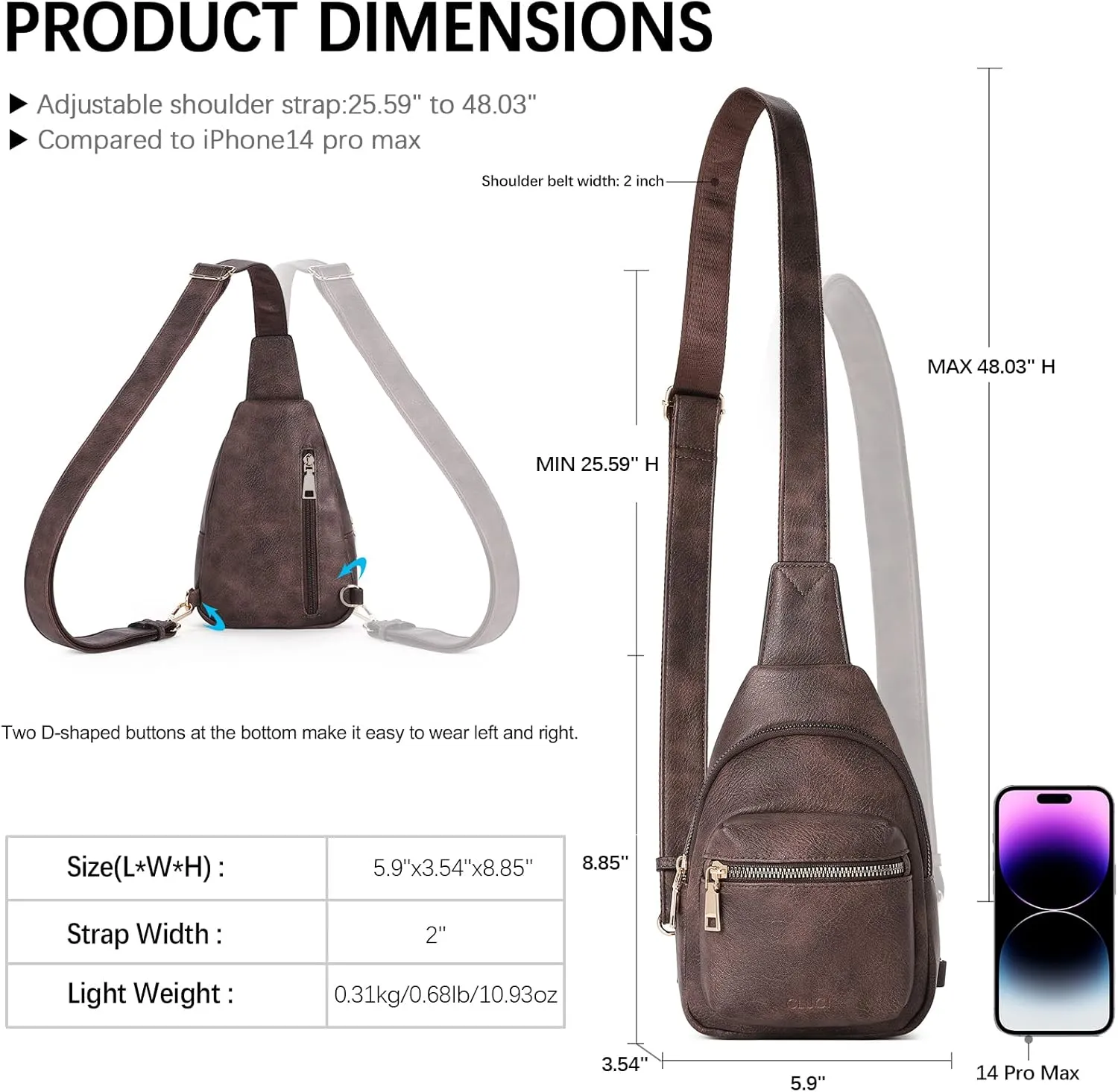 CLUCI Small Sling Bag for Women, Leather Crossbody Fanny Packs Trendy, Women's Chest Bag