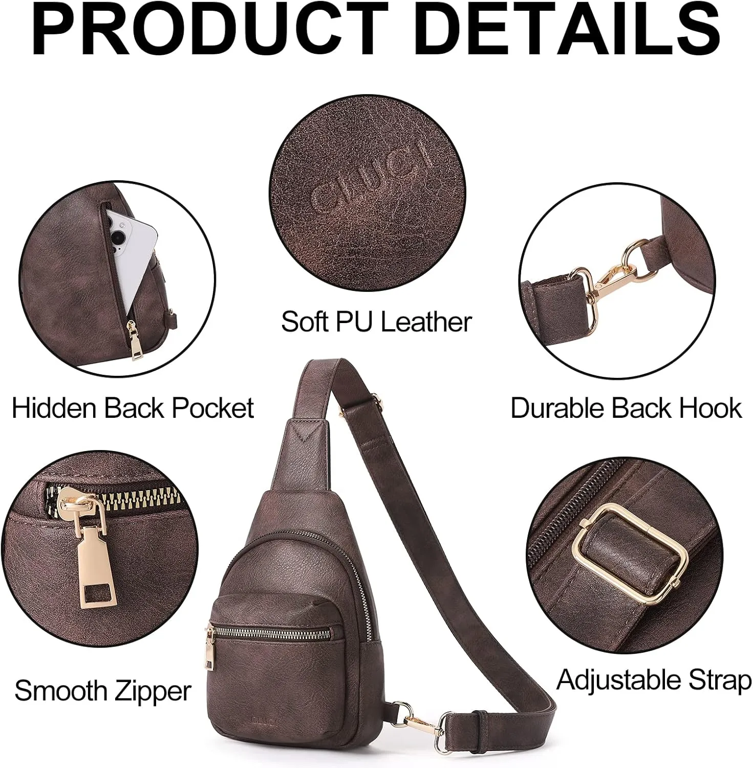 CLUCI Small Sling Bag for Women, Leather Crossbody Fanny Packs Trendy, Women's Chest Bag