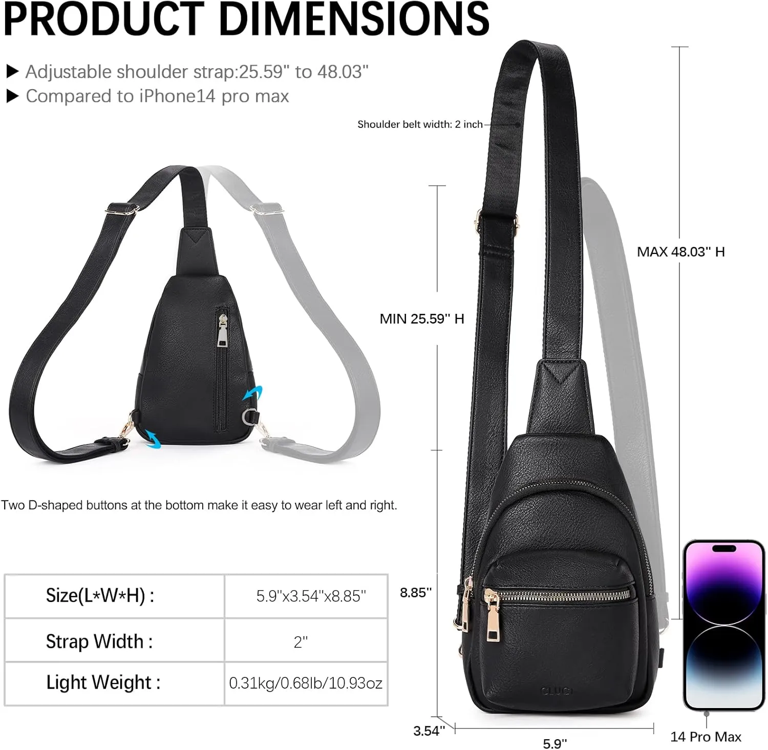 CLUCI Small Sling Bag for Women, Leather Crossbody Fanny Packs Trendy, Women's Chest Bag