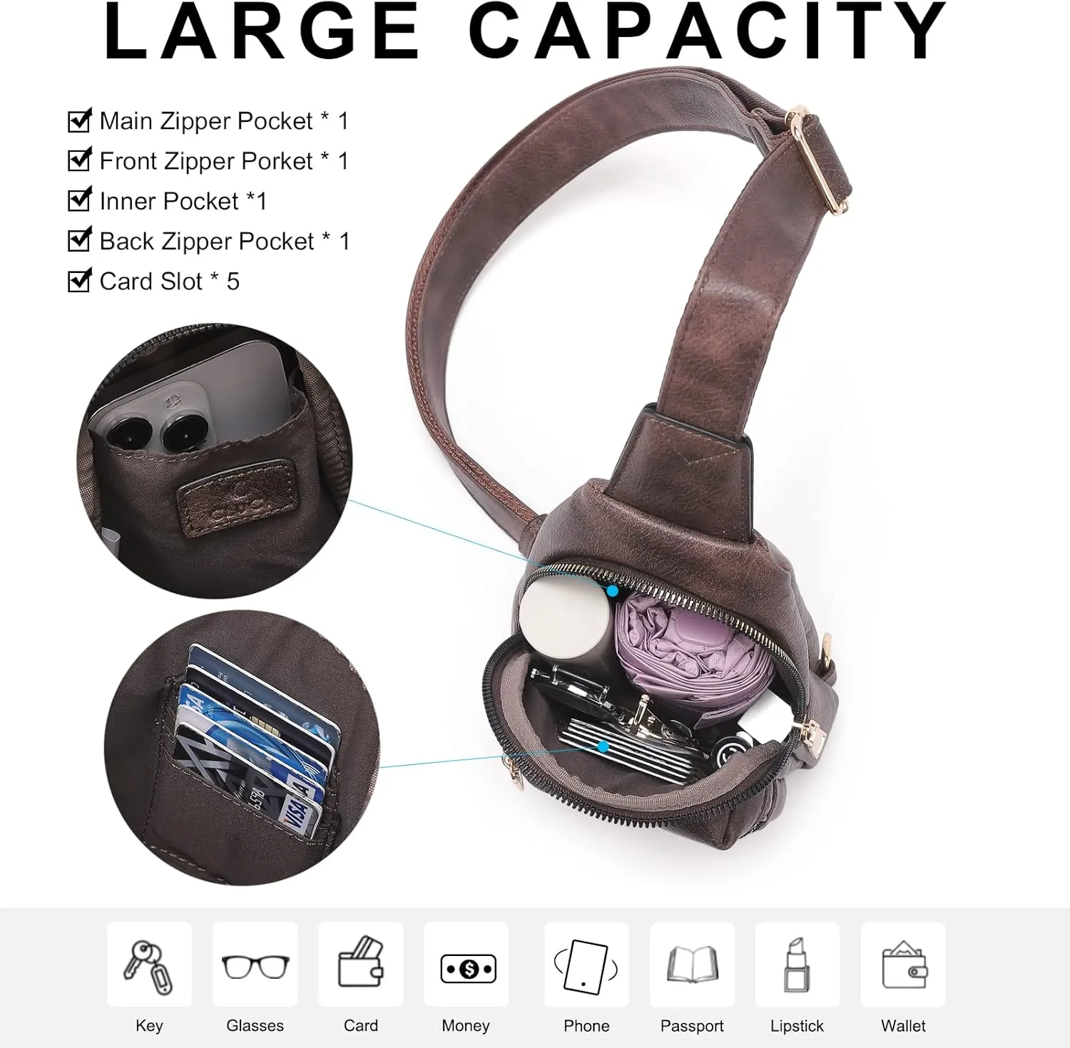 CLUCI Small Sling Bag for Women, Leather Crossbody Fanny Packs Trendy, Women's Chest Bag