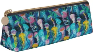 Colored jellyfish Triangle Leather Case Multi Functional Cosmetic Bag Portable Makeup and Stationery Storage Bag ﻿