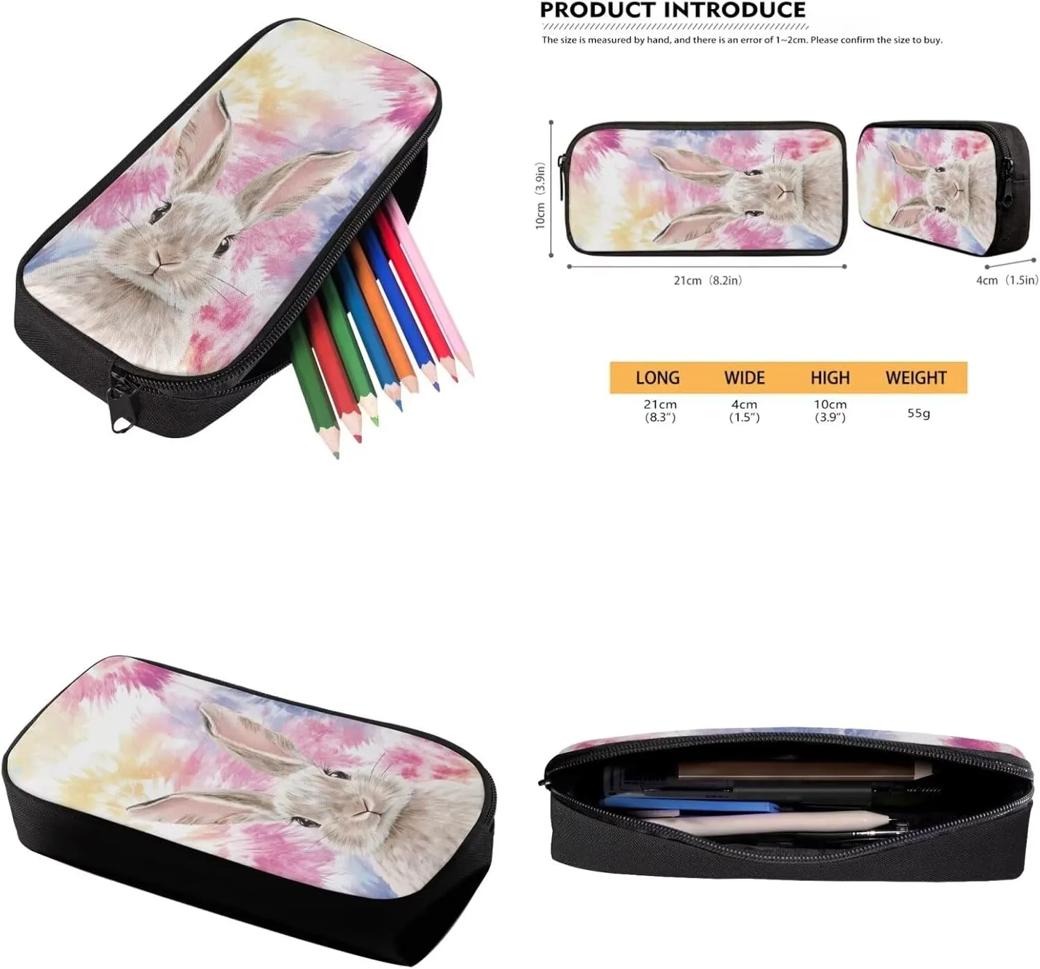 Colorful Rabbit Schoolbag Girls Elementary Backpack Girls 6Th Grade Large Capacity Shoulder Bag with Lunch Box Pencil Case Water Bottle Sleeve 4Pcs Set Bookbag for Camping Travel Sports