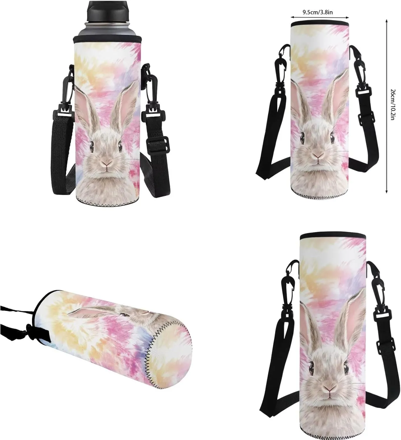 Colorful Rabbit Schoolbag Girls Elementary Backpack Girls 6Th Grade Large Capacity Shoulder Bag with Lunch Box Pencil Case Water Bottle Sleeve 4Pcs Set Bookbag for Camping Travel Sports