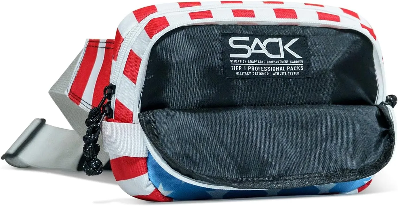Combat Iron Tactical Men’s Fanny Pack | Adjustable Waist Belt, Zippered Pockets | Compact Lightweight Belt Bag | Everyday Hip Pouch for Travel Outdoor Running Hunting | American Flag