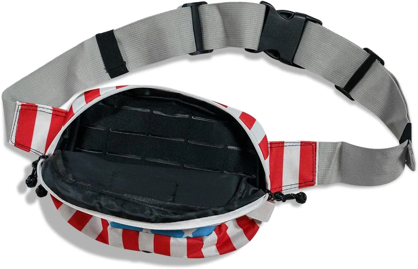 Combat Iron Tactical Men’s Fanny Pack | Adjustable Waist Belt, Zippered Pockets | Compact Lightweight Belt Bag | Everyday Hip Pouch for Travel Outdoor Running Hunting | American Flag