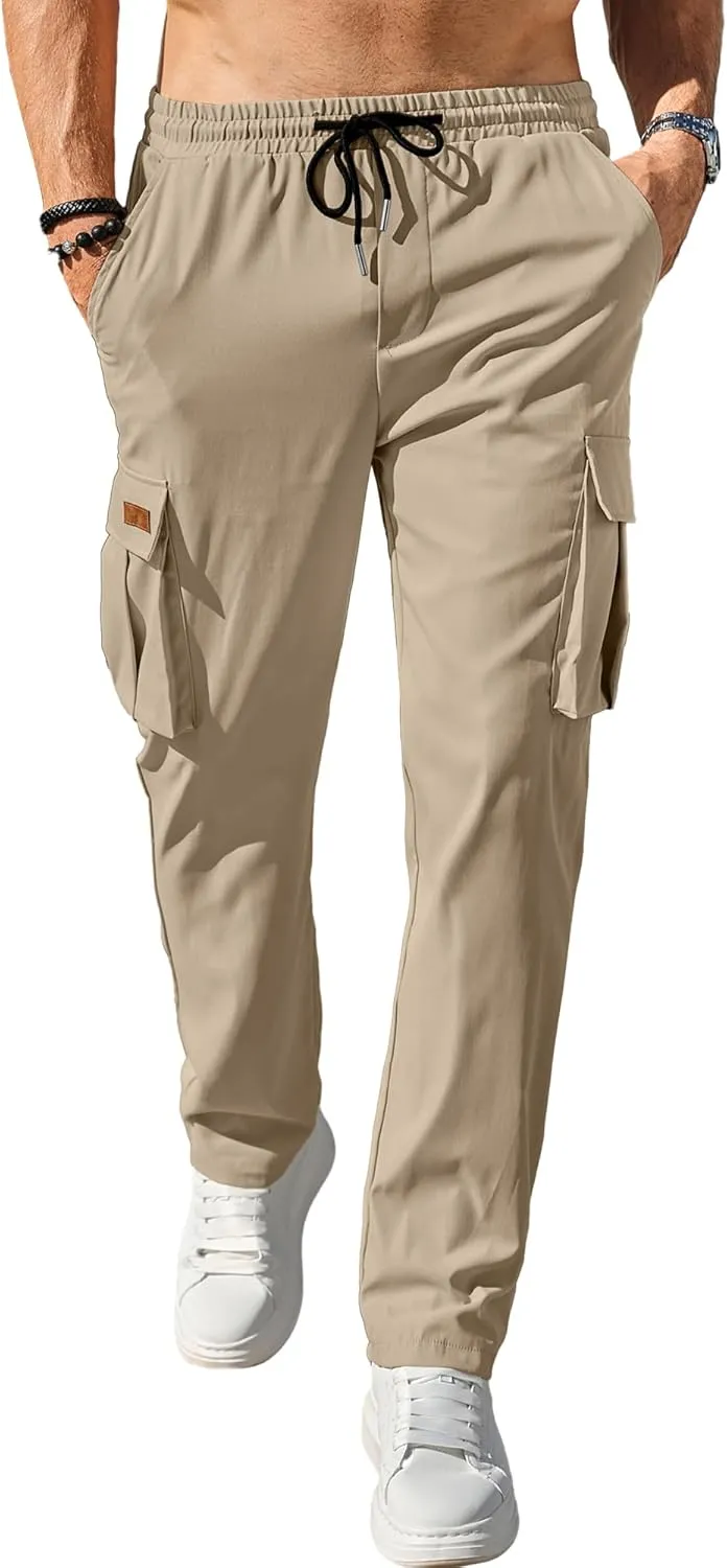 Comdecevis Men's Casual Cargo Pants Workout Joggers Stretch Sweatpants Hiking Drawstring Tactical Pants with Multi Pockets