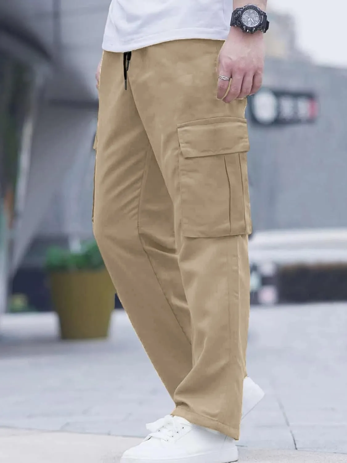 Comdecevis Men's Casual Cargo Pants Workout Joggers Stretch Sweatpants Hiking Drawstring Tactical Pants with Multi Pockets