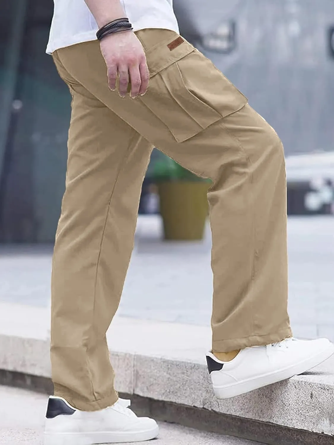 Comdecevis Men's Casual Cargo Pants Workout Joggers Stretch Sweatpants Hiking Drawstring Tactical Pants with Multi Pockets